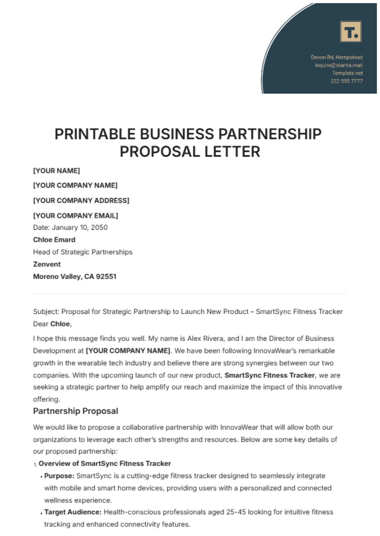 Business Partnership Proposal Letter Template - Evelynmercy.com