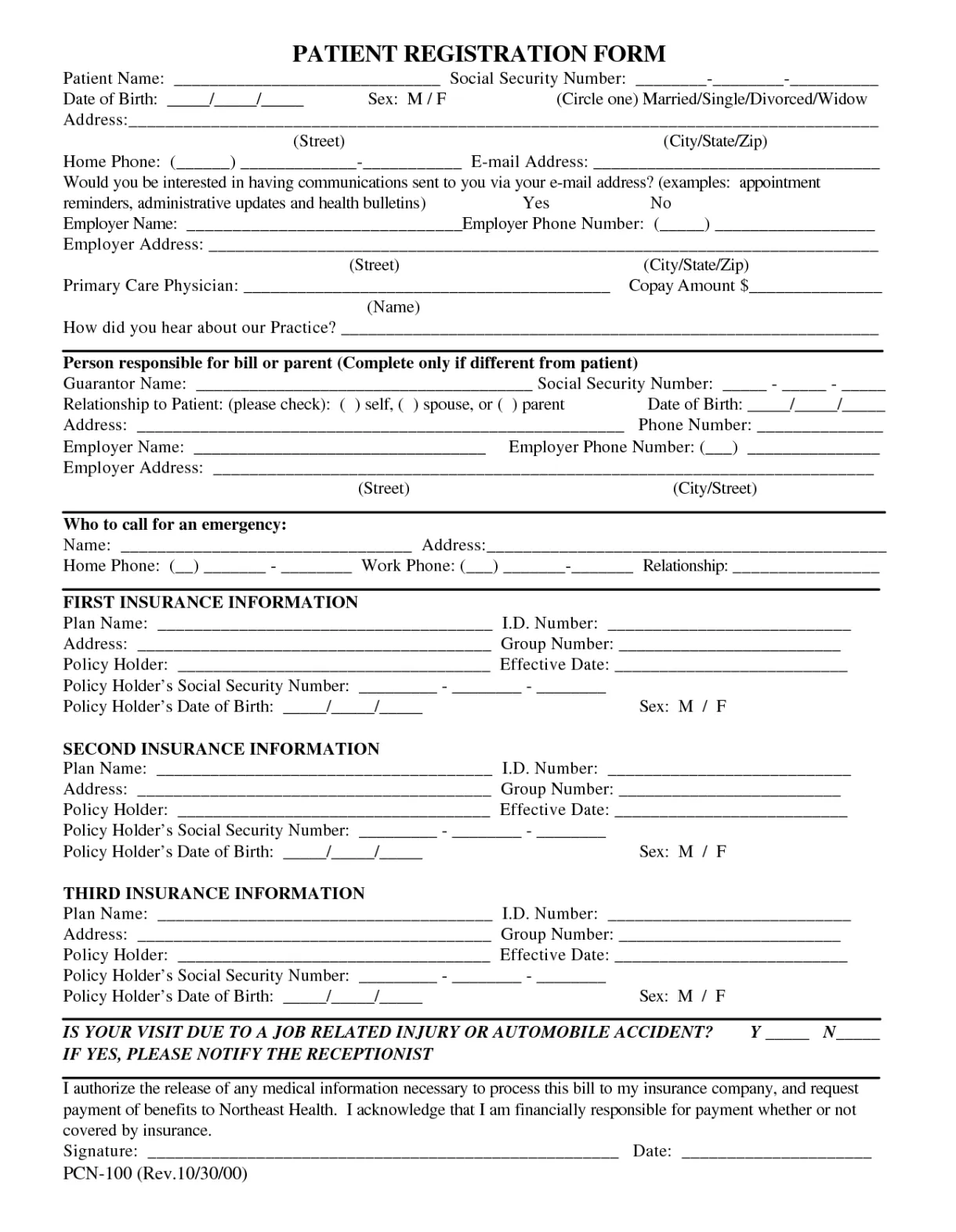 Patient Registration Form Template | AT A GLANCE