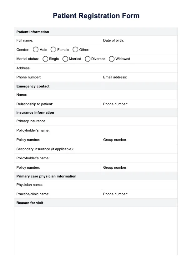 Patient registration form