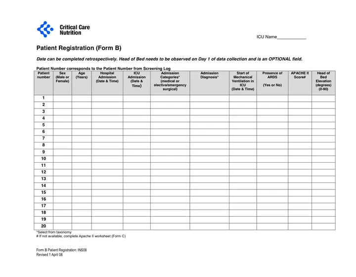 Patient Registration Sample Form in Word and Pdf formats