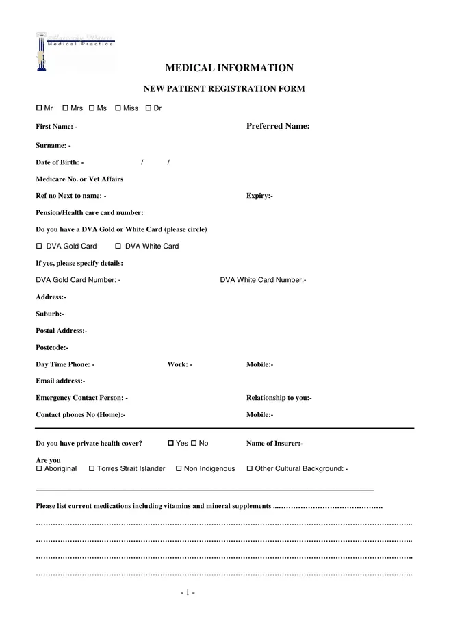 Patient Registration Form - download free documents for PDF, Word and Excel