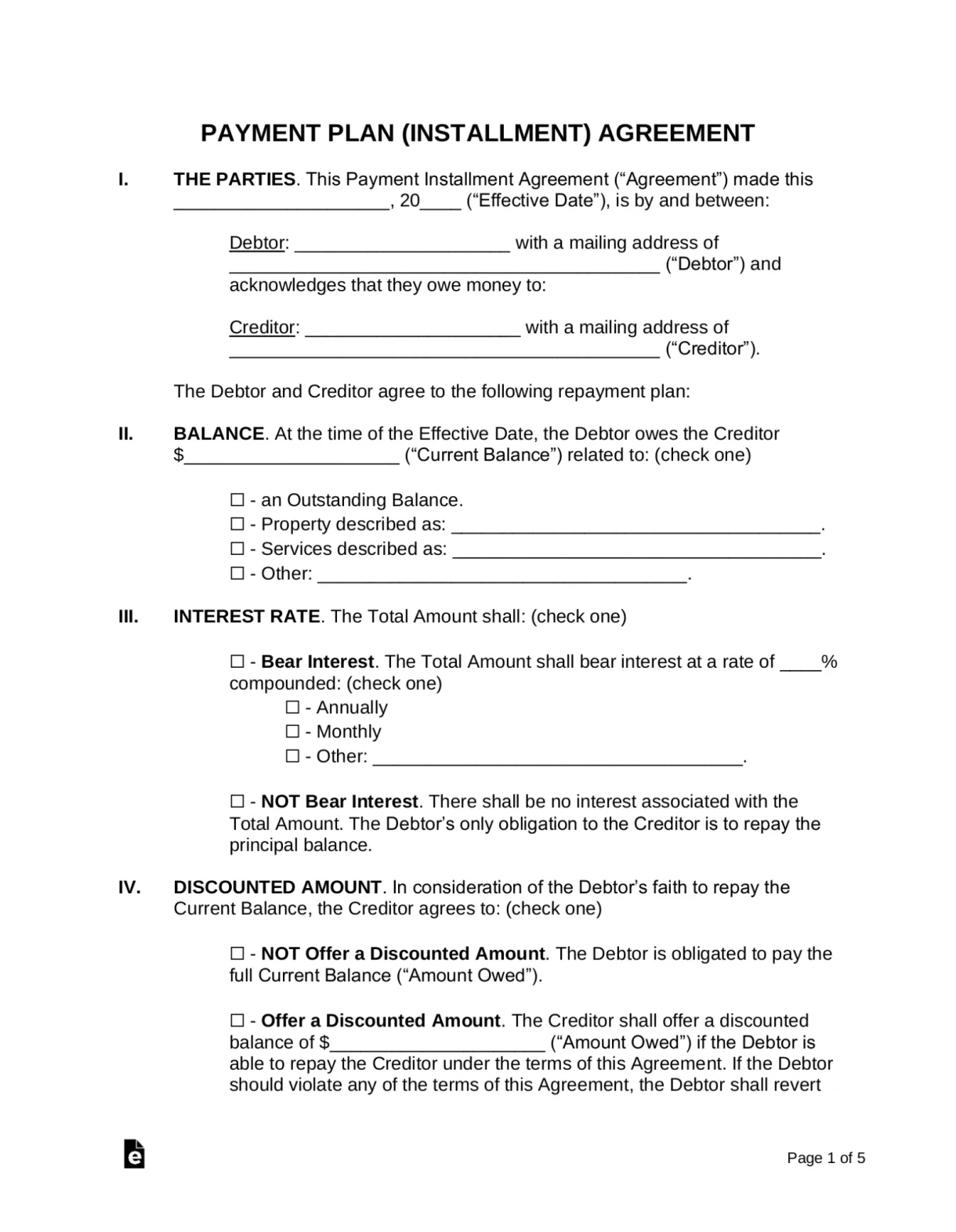 Free payment agreement template word pdf eforms