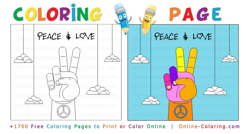 🎨peace & love free online coloring page