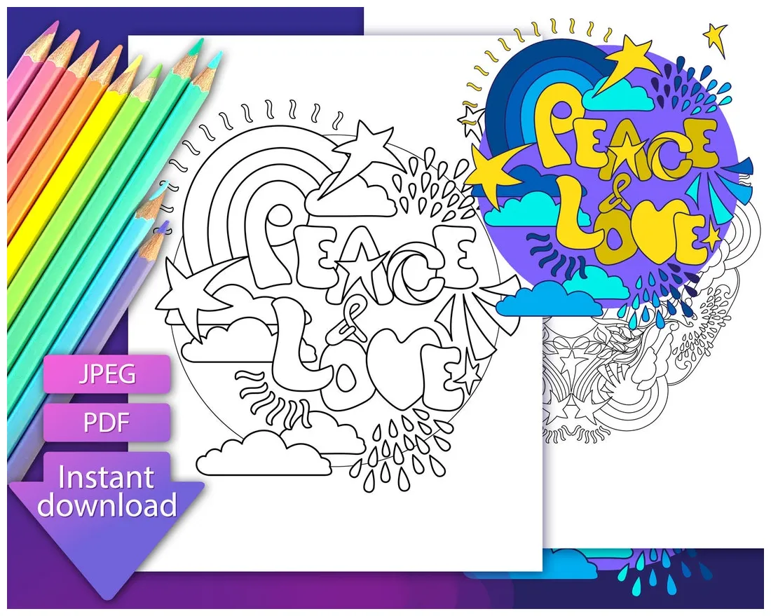Peace & love coloring page. coloring mandala, adult coloring sheet