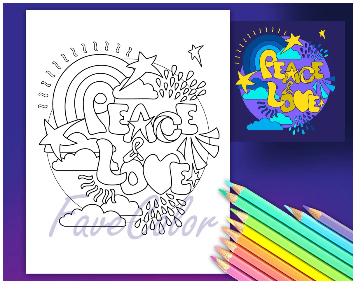 Peace & love coloring page. coloring mandala, adult coloring sheet