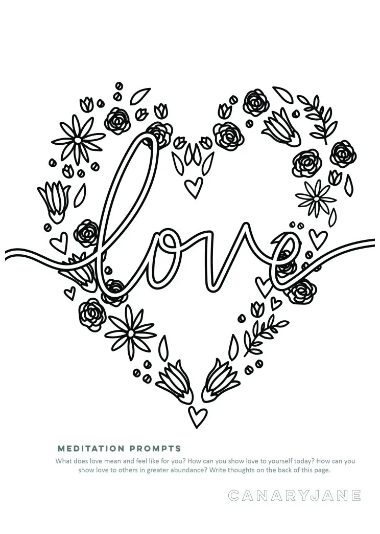 Peace, love, & unity coloring page canary jane