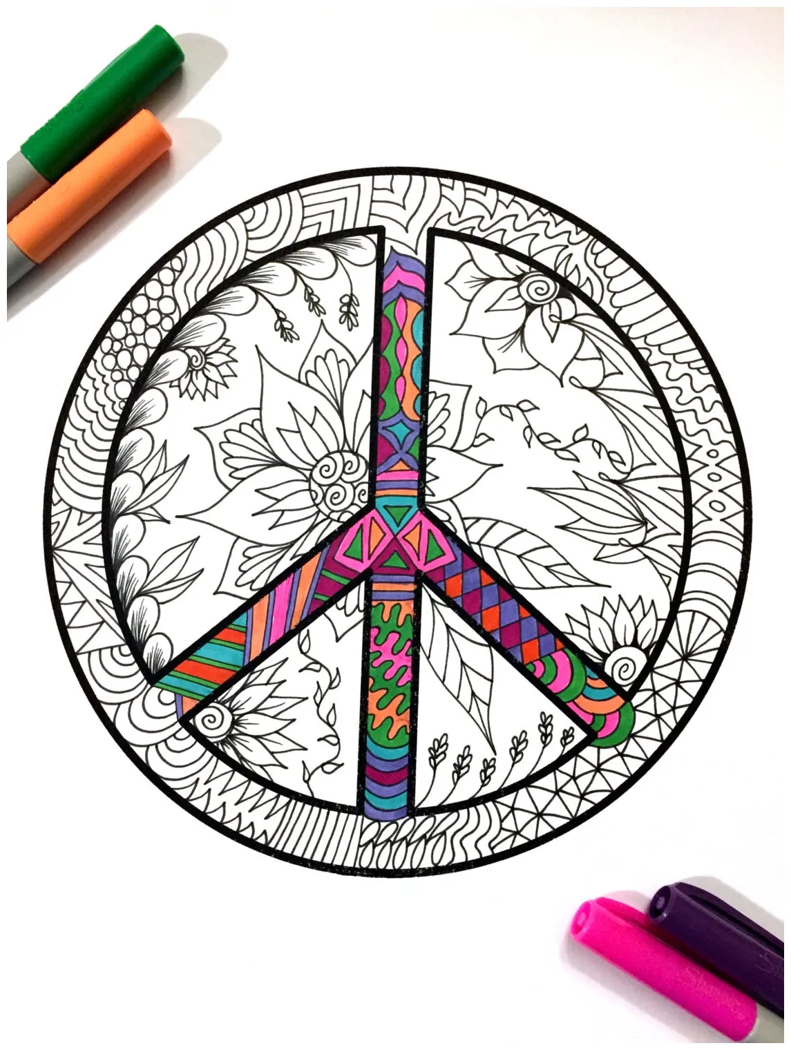 Peace sign pdf coloring page etsy