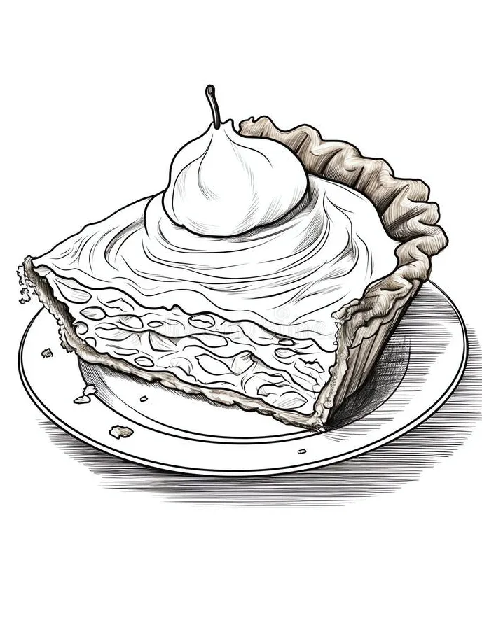 Pecan Pie Slice Tasty Dessert Coloring Book Page in Black and White for