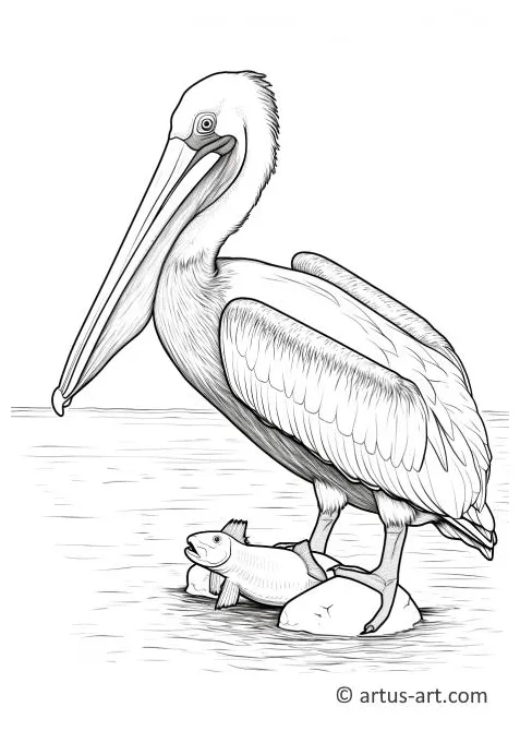 Pelican with a fishing rod coloring page » » artus art