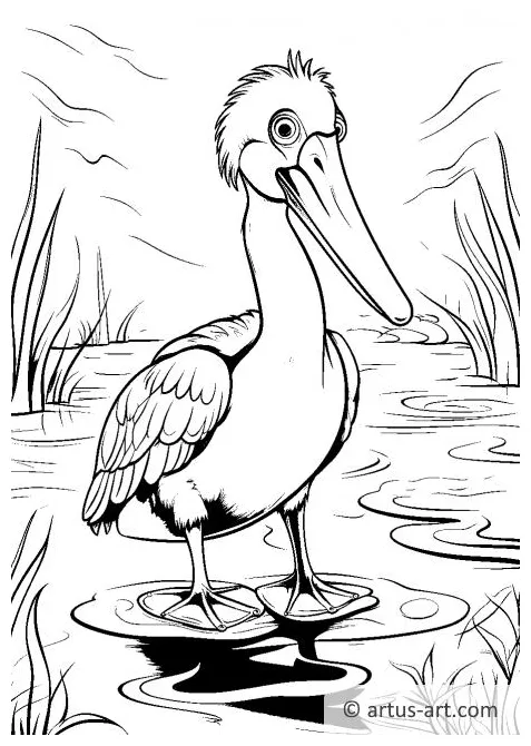 Pelican with a fishing rod coloring page » » artus art printable coloring page