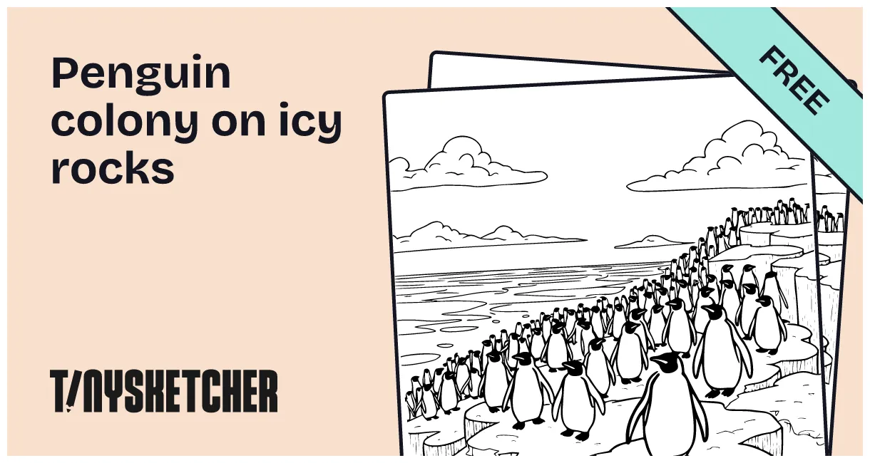 Penguin colony on icy rocks coloring page free printables tiny sketcher