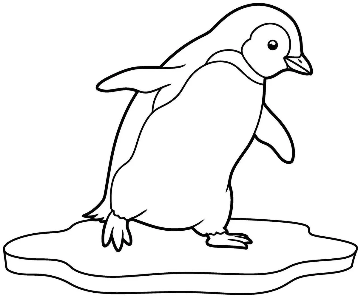 Coloring page featuring a penguin waddling with its wings slightly