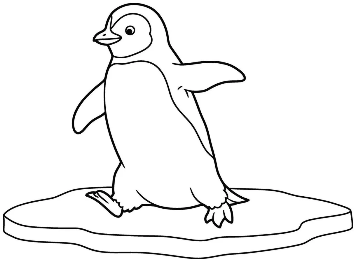 Coloring page of a penguin waddling with its wings slightly