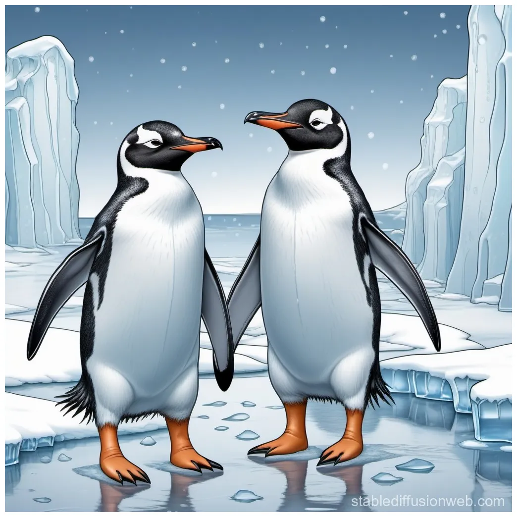 Penguins waddling on icy enclosure coloring page stable diffusion online