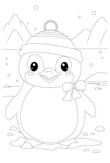 Premium vector coloring page a penguin waddling on an icy shore