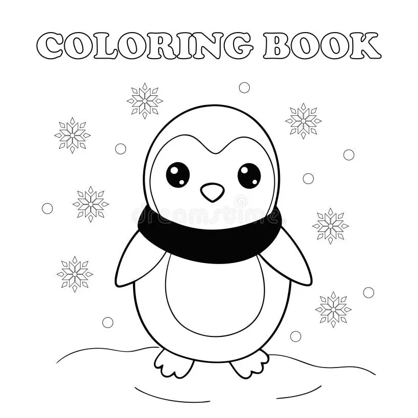 Coloring page for kids cute baby waddling penguin stock illustration