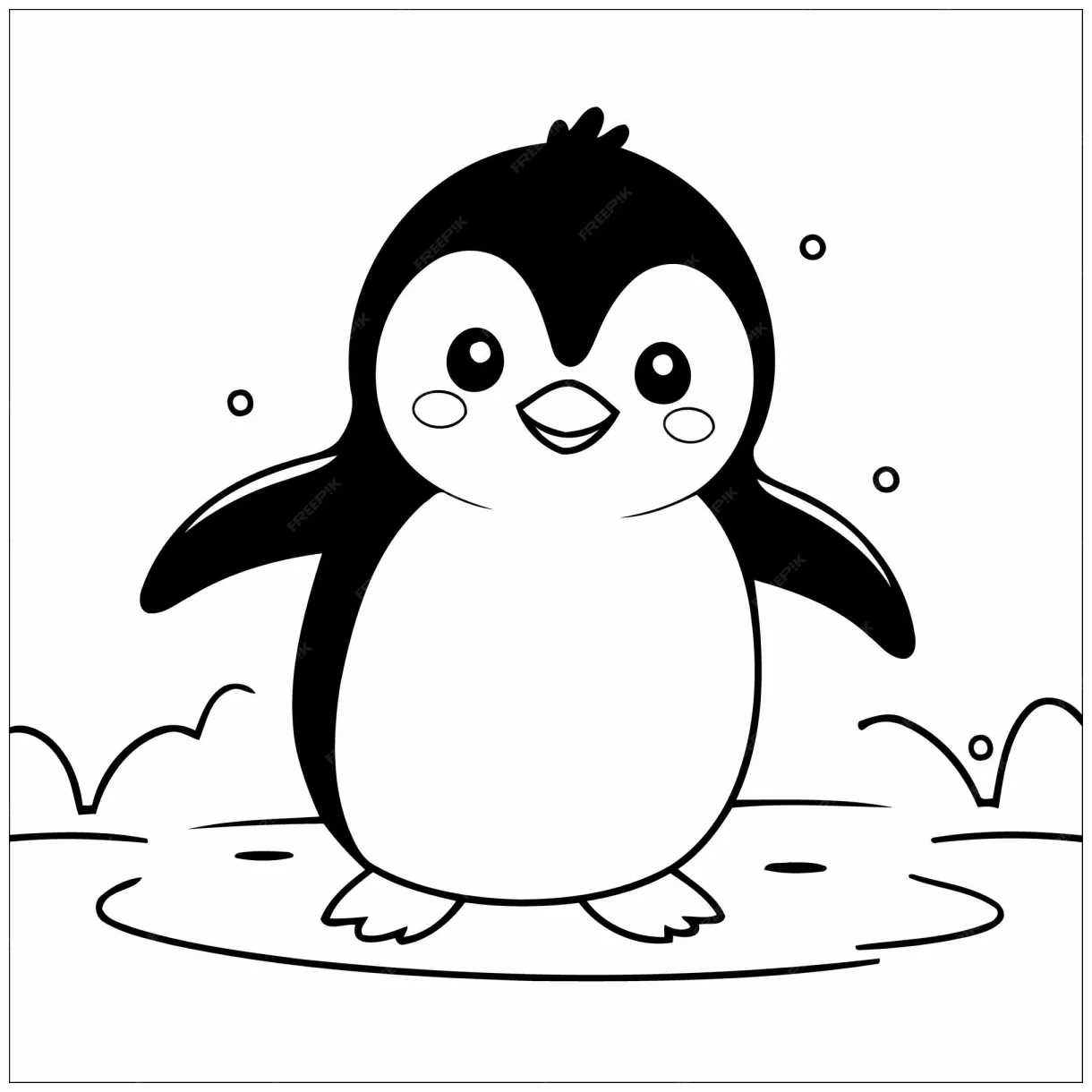 Penguin waddling in the snow vector coloring page for kids premium ai