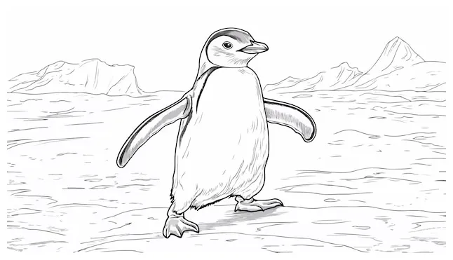 Adorable penguin waddling on icy shore coloring page premium ai