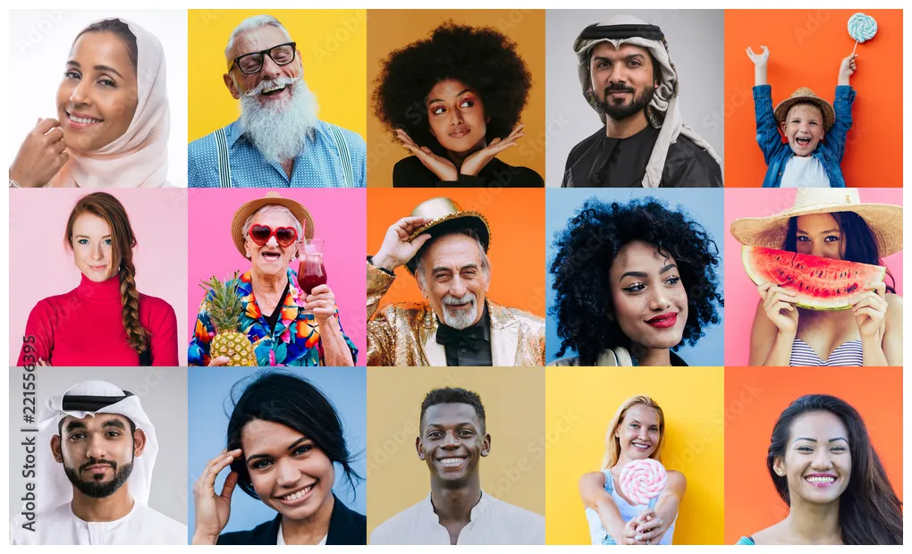 Composit with different people from all over the world