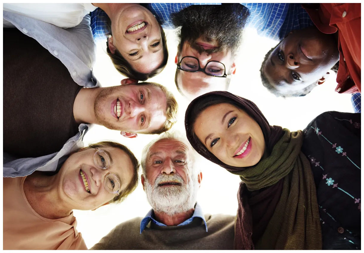 People of different ages and nationalities having fun together metro printable coloring page