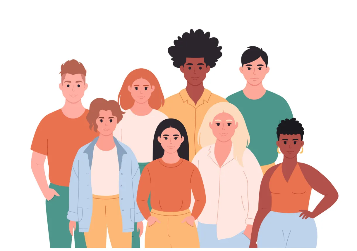 Group of young people of different races, appearances. multicultural