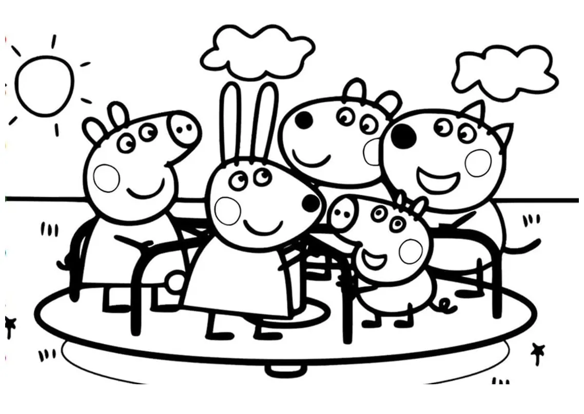 Peppa pig with friends coloring page download, print or color online
