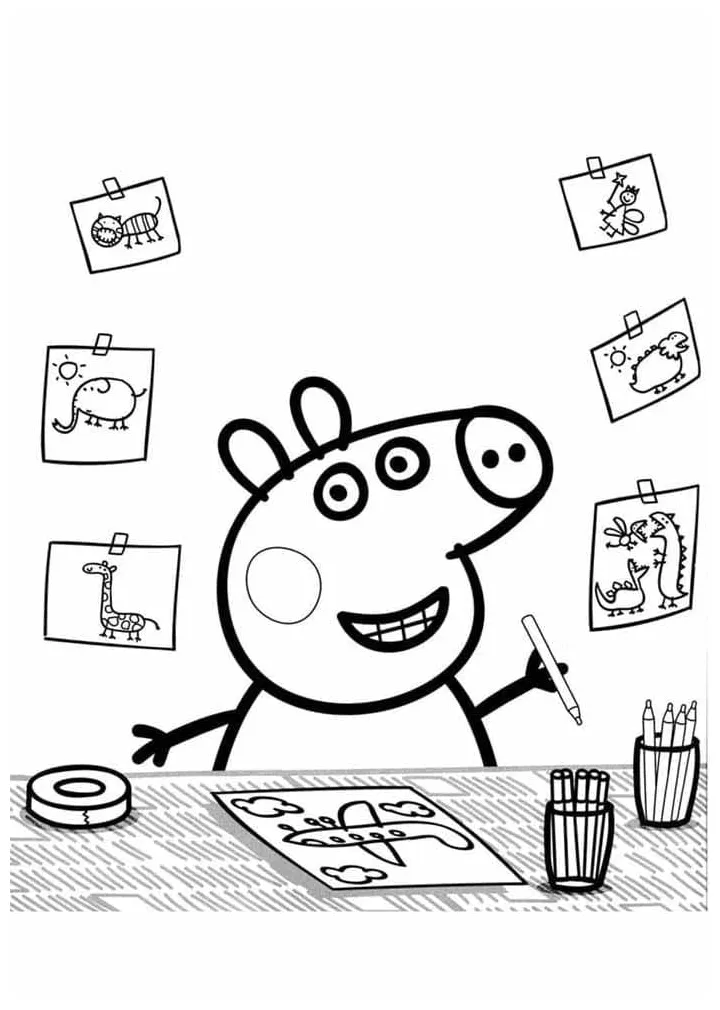Peppa pig drawing coloring page download, print or color online for free