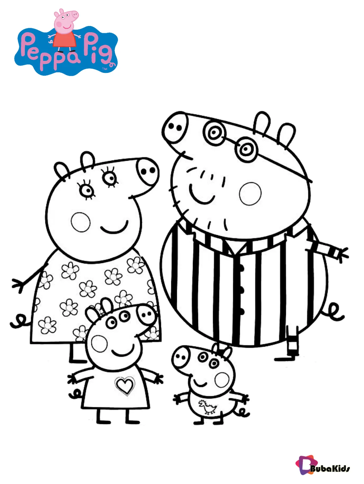 Peppa pig family coloring page | BubaKids.com