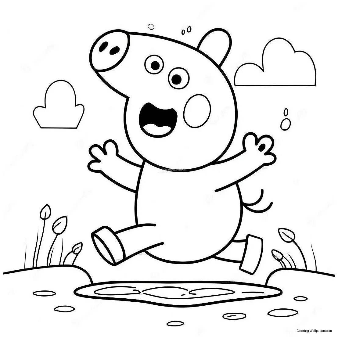 Peppa pig jumping in muddy puddles coloring page 47544-37595