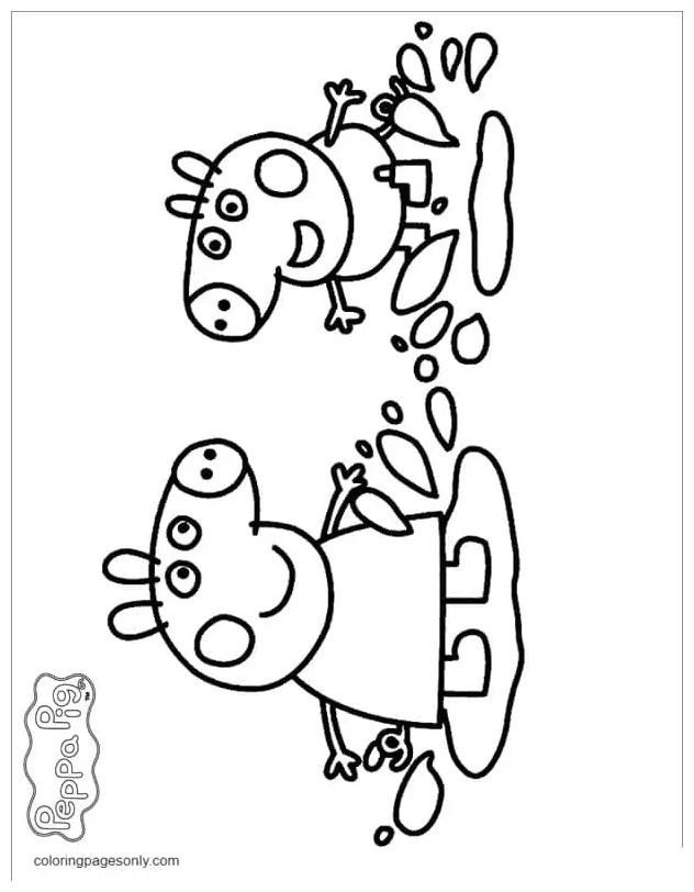 George and peppa jumping in muddy puddles coloring pages peppa pig