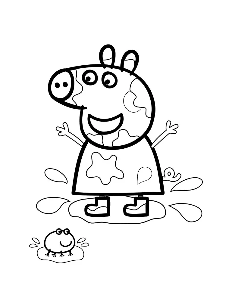Peppa pig jumping in a puddle coloring page