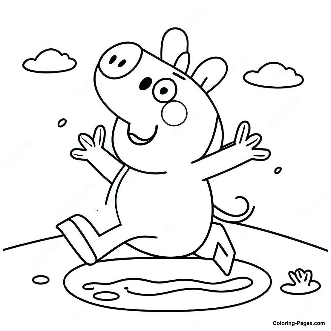Peppa pig jumping in puddles coloring page coloring-pages