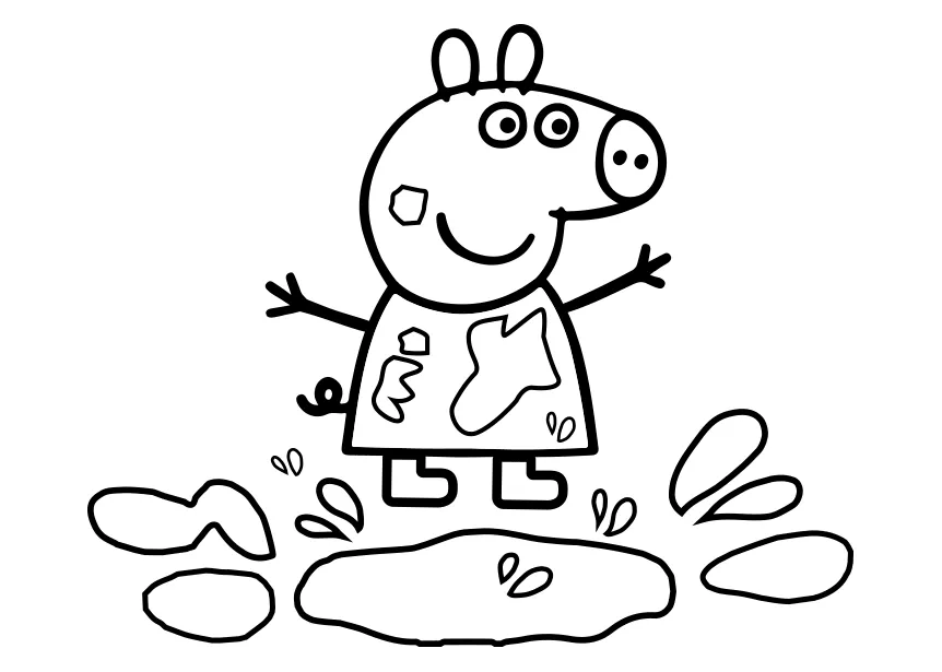 Peppa pig jumping in a puddle coloring page