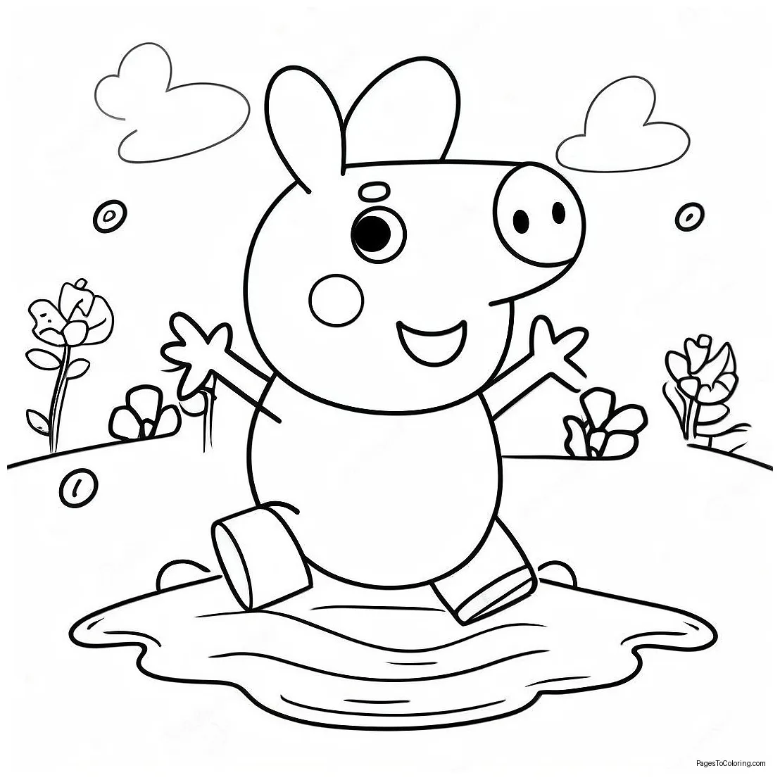 Peppa pig jumping in muddy puddles coloring page 47543-38098