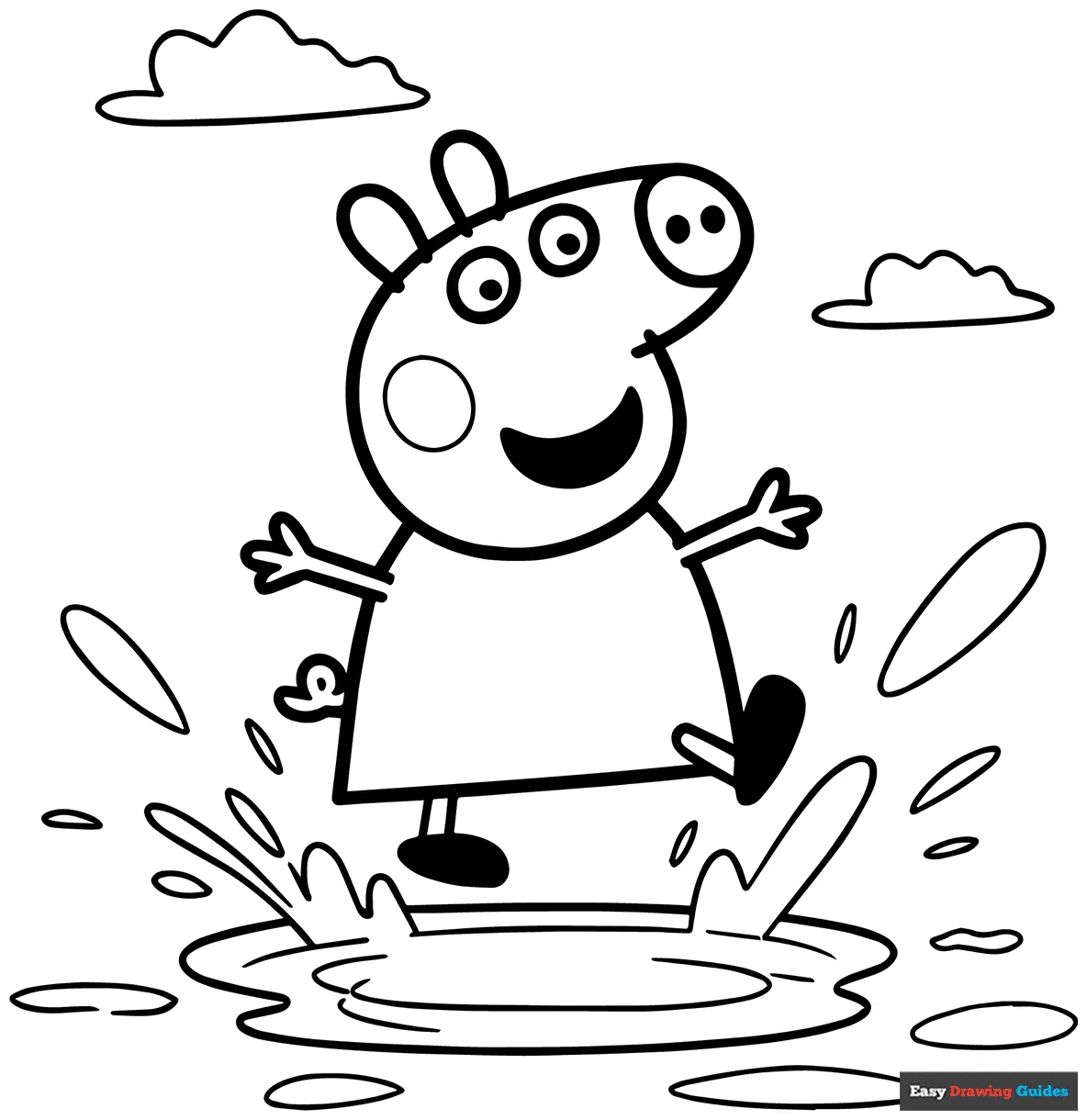 Peppa pig jumping in a puddle coloring page easy drawing guides