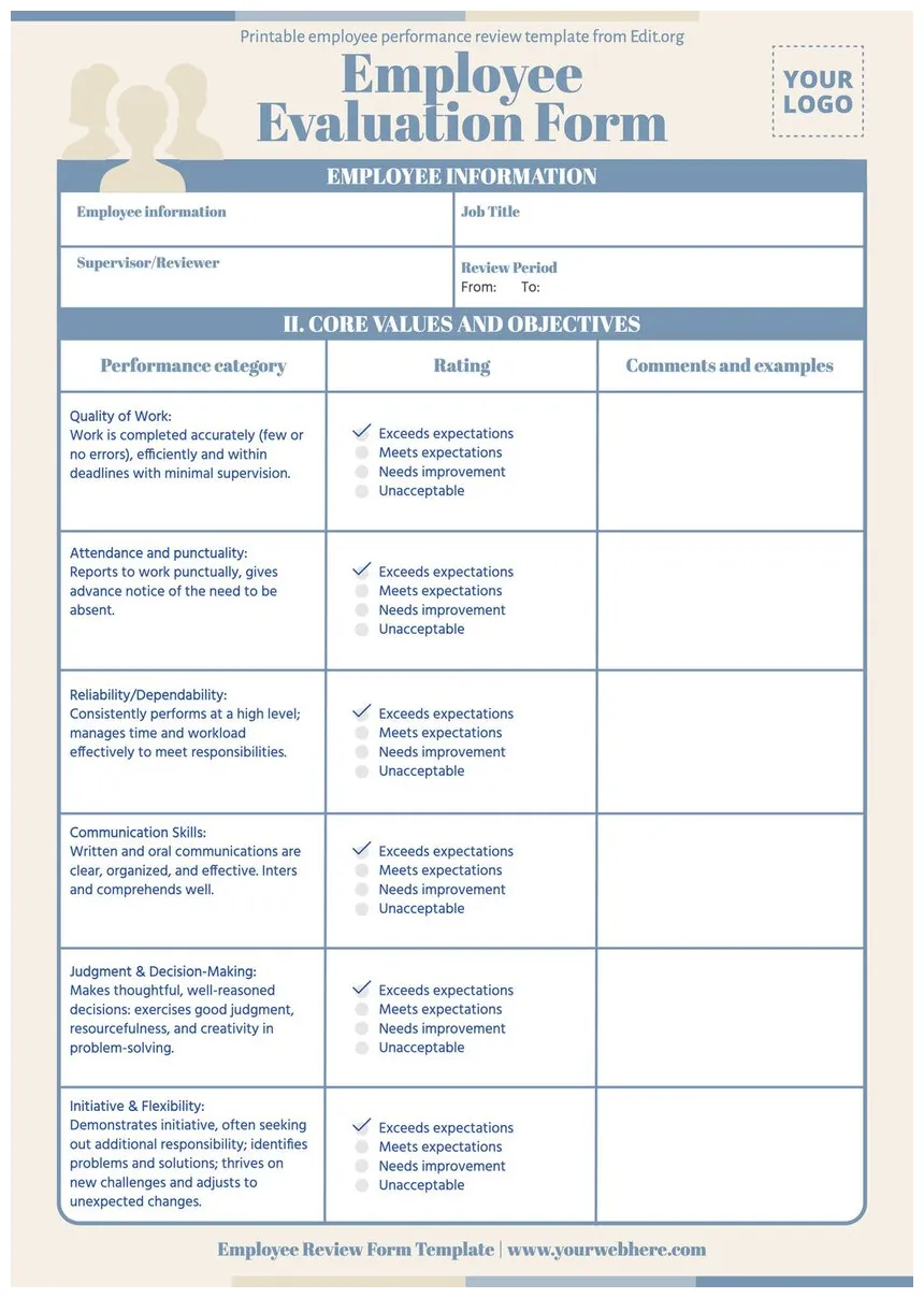 Printable Employee Performance Review Template - prntbl