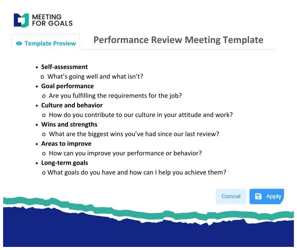 Performance Review Template - Meeting For Goals