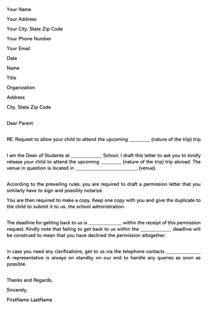 Permission letter for school trip parent consent guide & samples