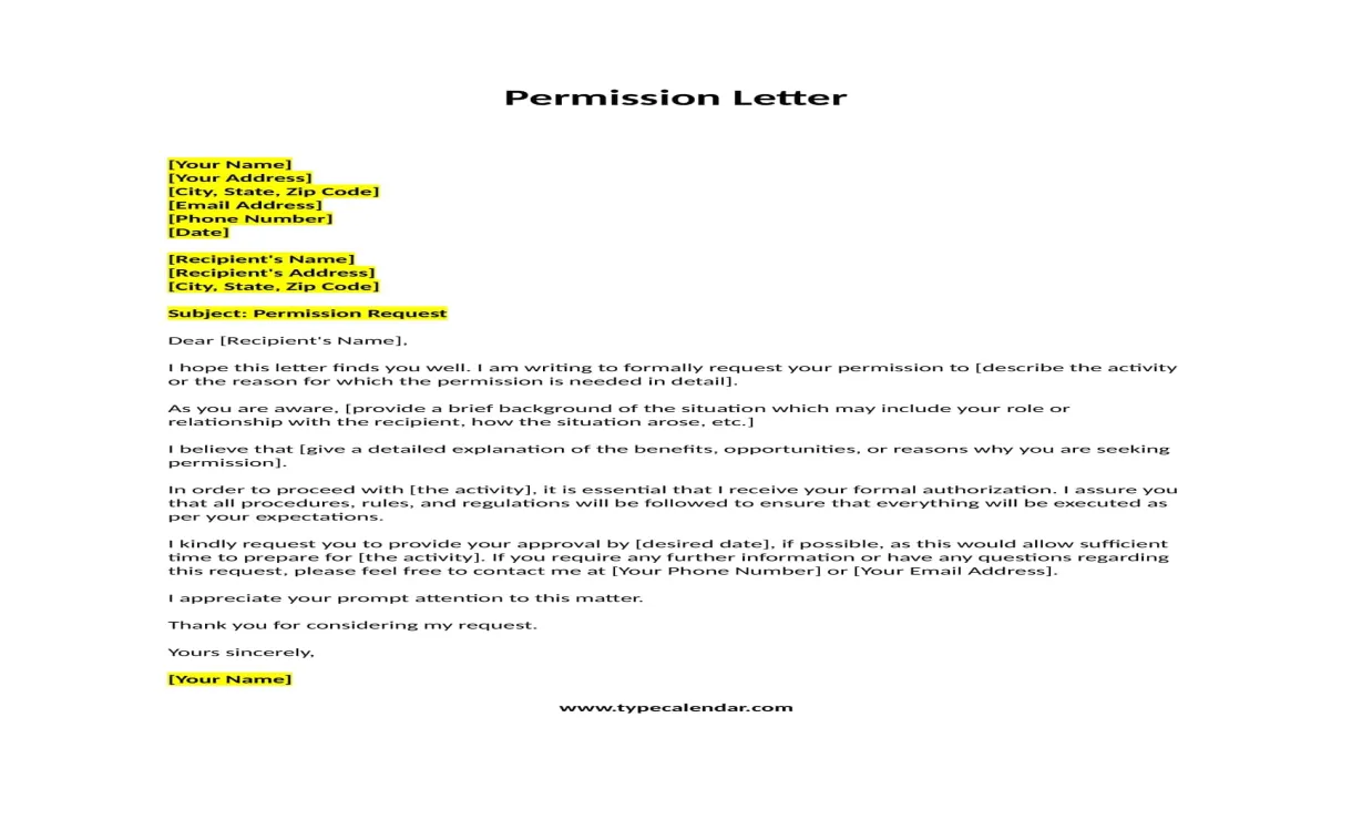 Free printable permission letter templates [word, pdf]