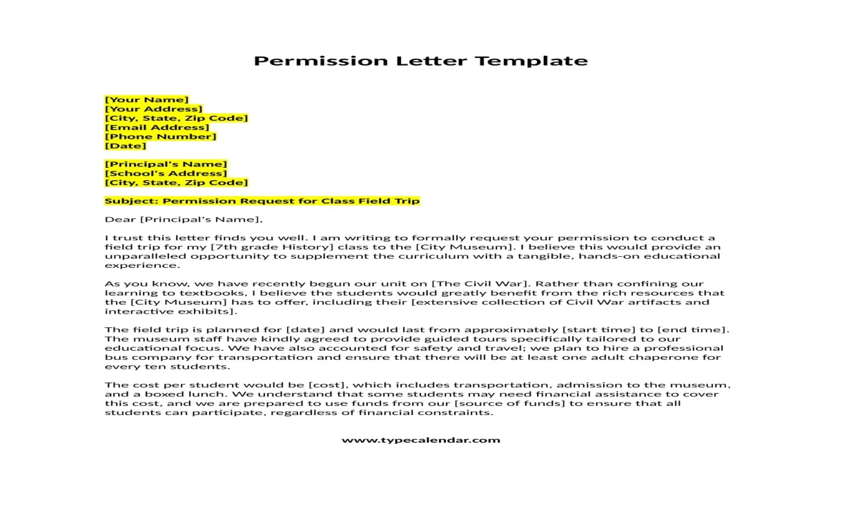 Free printable permission letter templates [word, pdf]