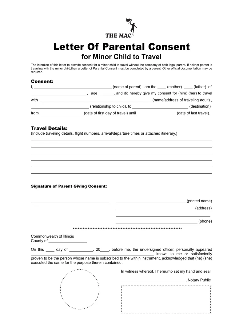 Permission letter for child to travel with friend fill out & sign
