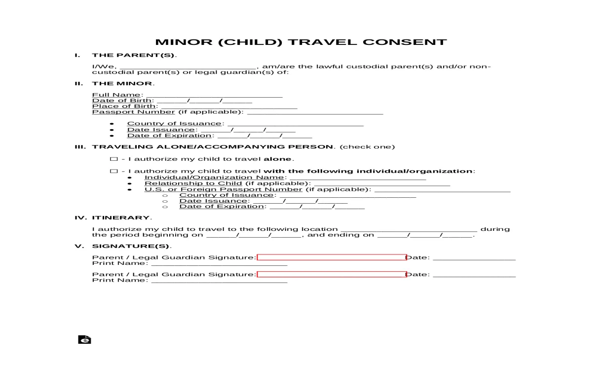 Permission letter for children to travel