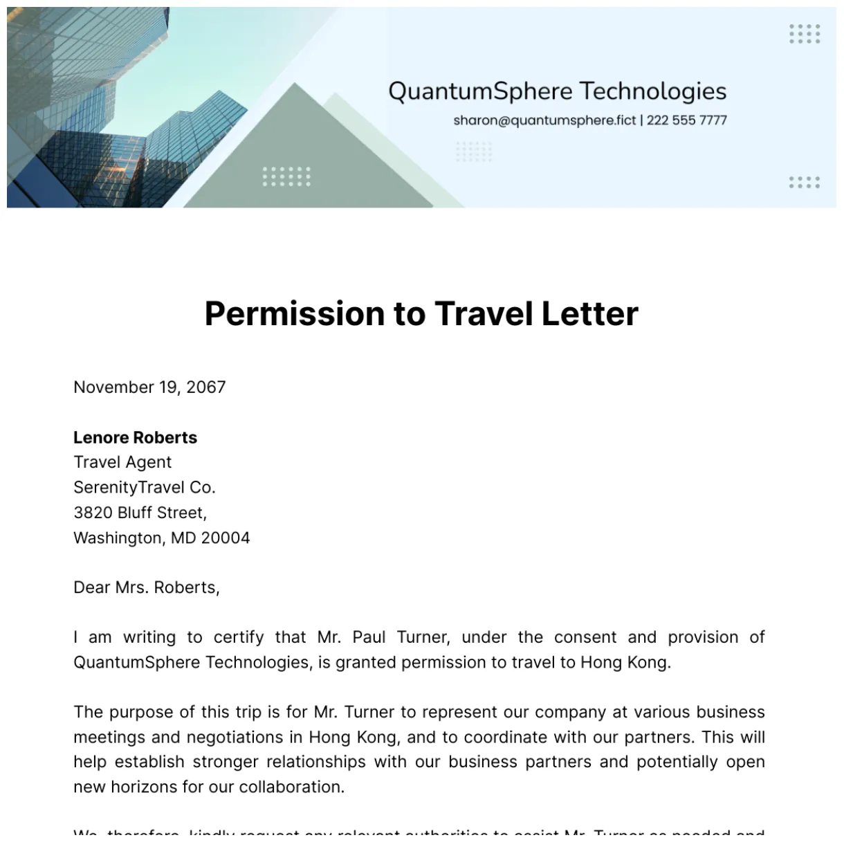 Travel business letter format infoupdate