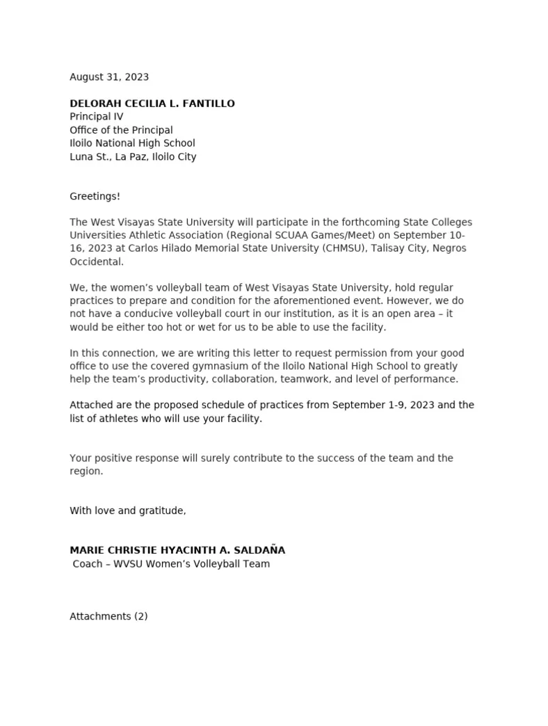 Permission for the use of facility pdf