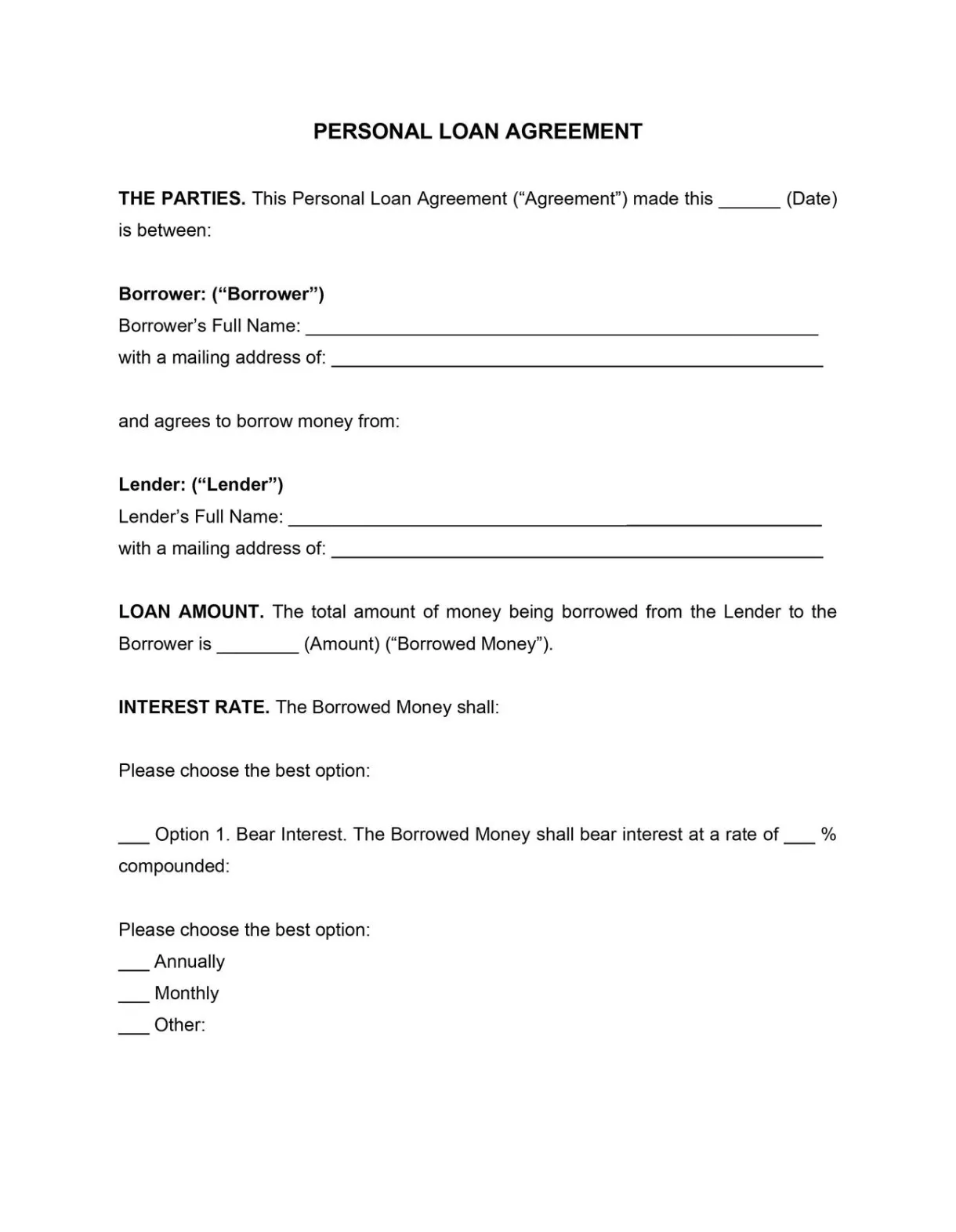 Personal loan agreement template