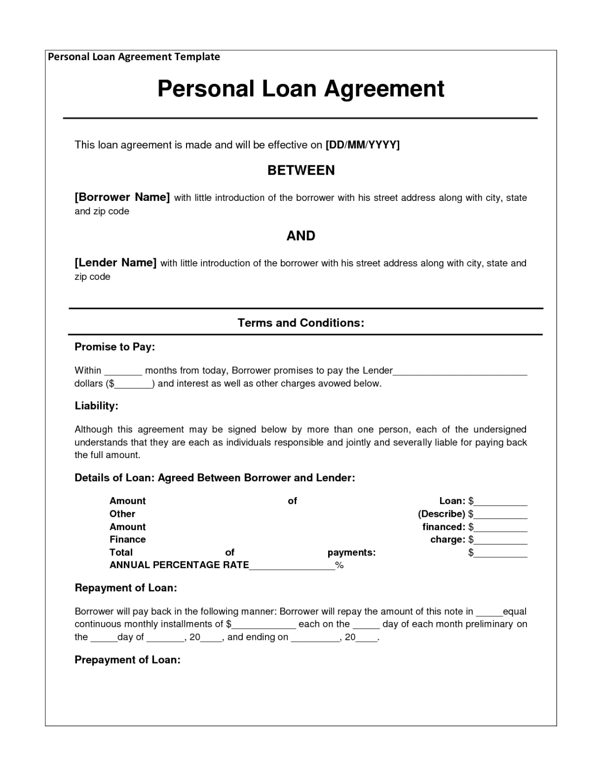 Free printable form generic