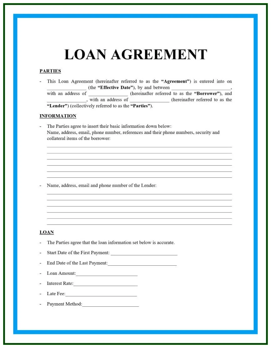 Personal loan agreement contract template template 1 resume