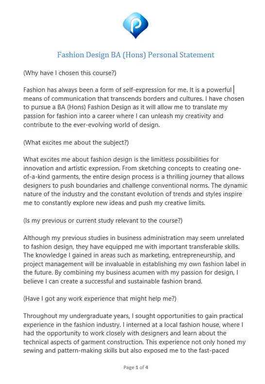 Fashion design ba hons personal statement