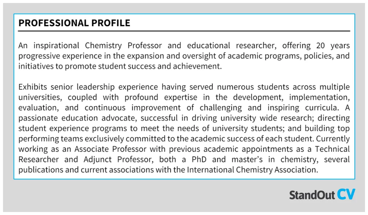 Personal statement in cv example