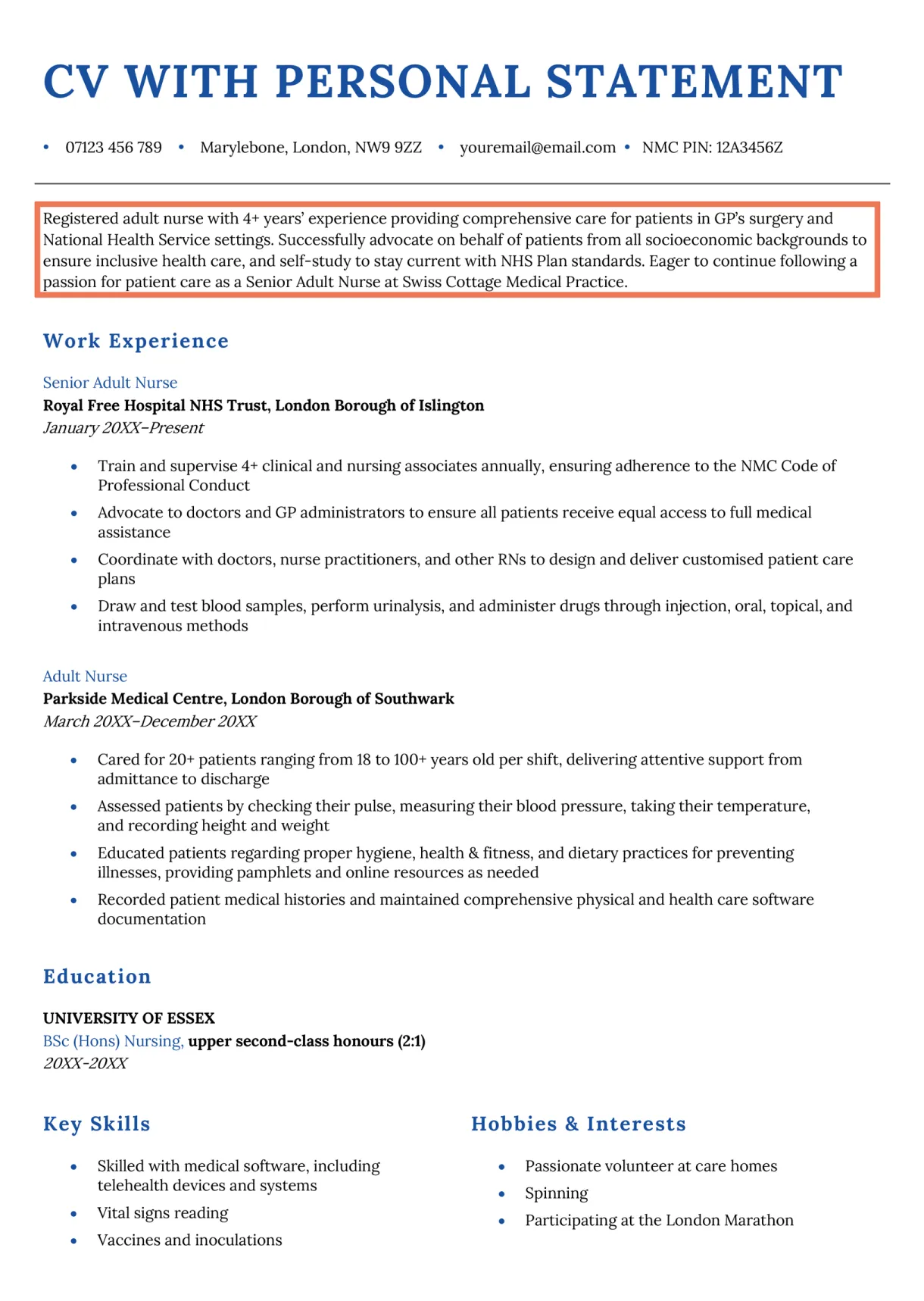 Personal statement resume example